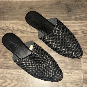 Black Woven Slip-On Loafers